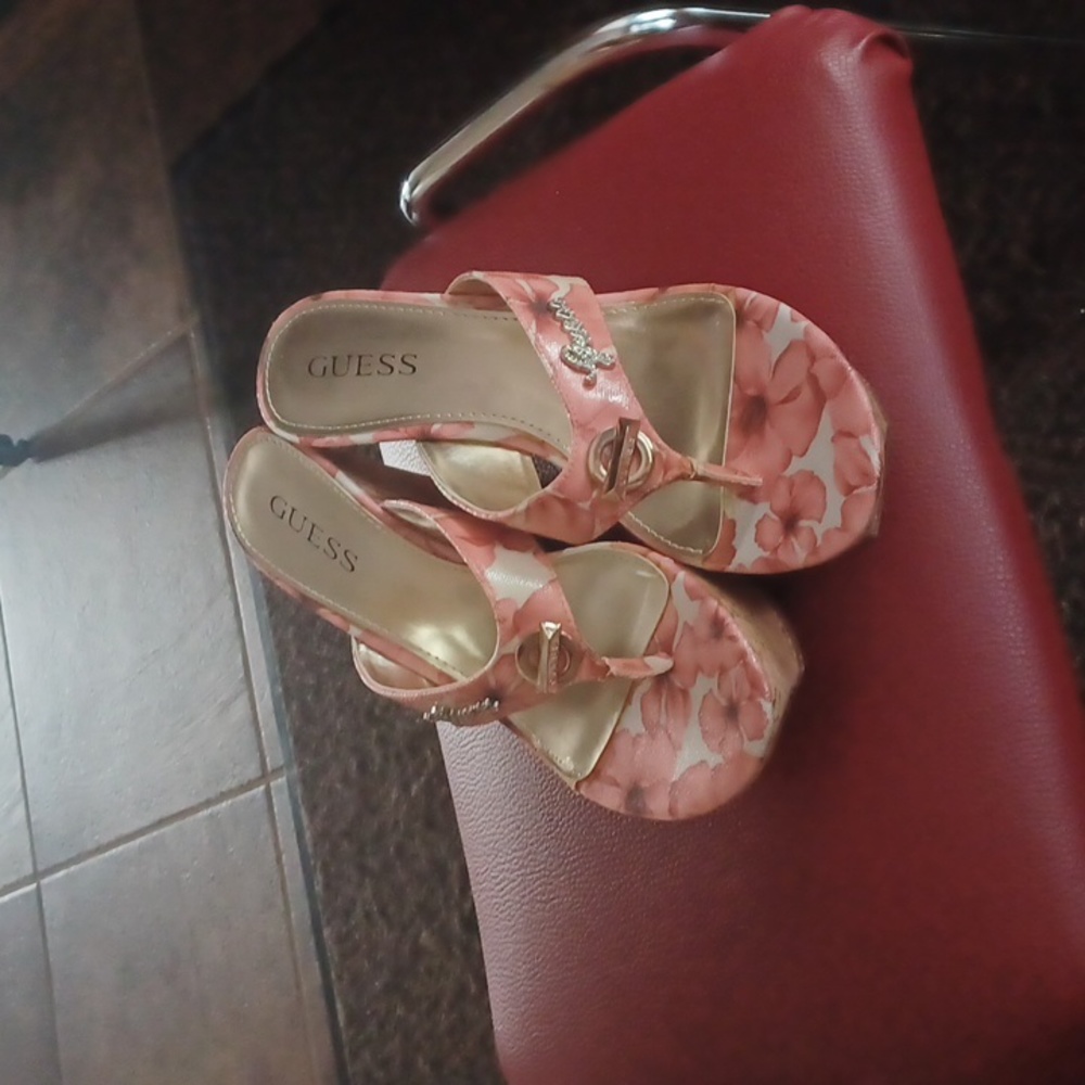 Guess Pink Floral Wedges